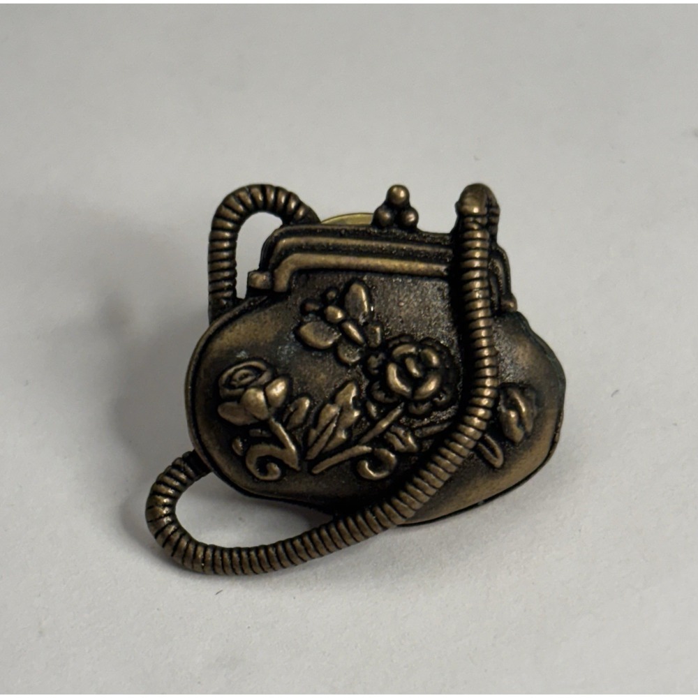 Vintage Signed JJ Pin Brooch Purse gold toned